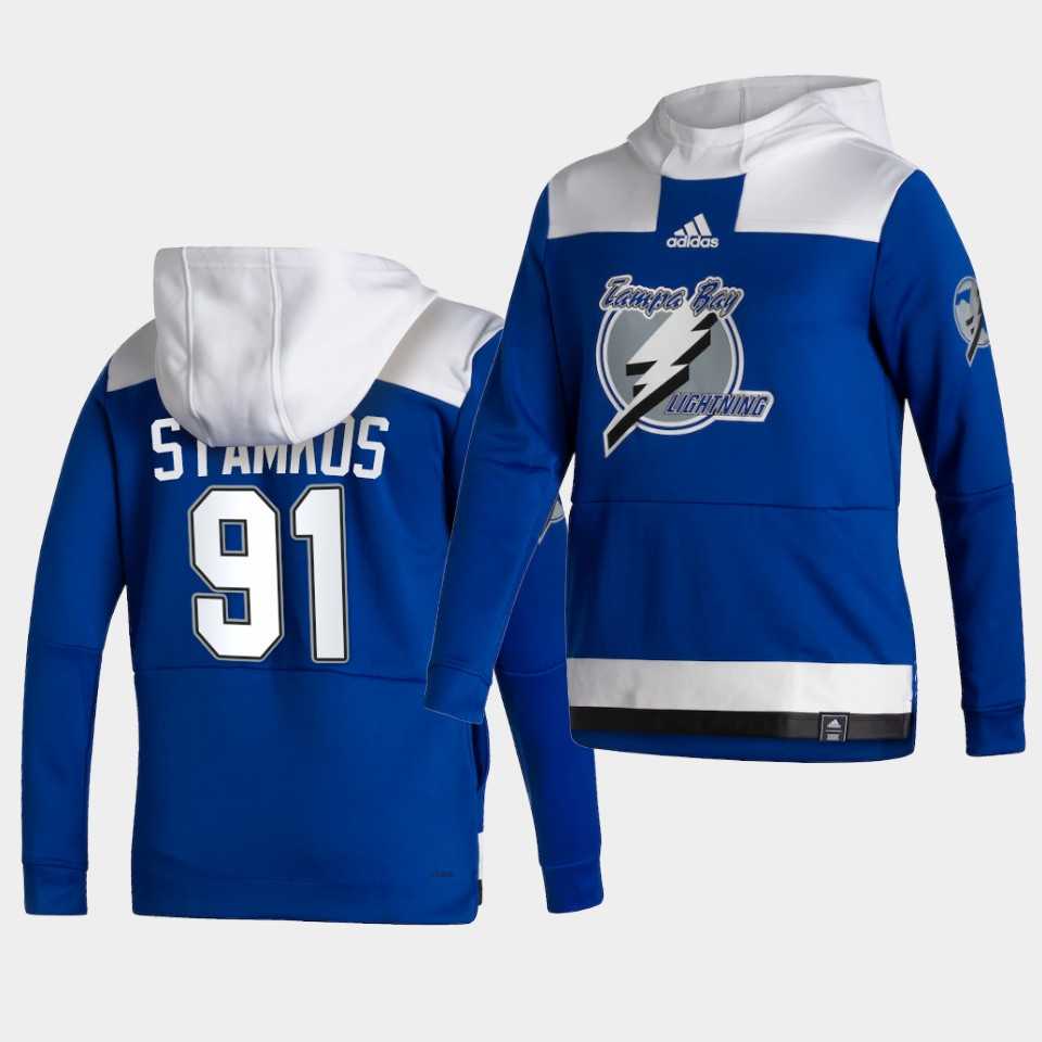 Men Tampa Bay Lightning 91 Stamkos Blue NHL 2021 Adidas Pullover Hoodie Jersey Men Tampa Bay Lightning 91 Stamkos Blue NHL 2021 Adidas Pullover Hoodie Jersey